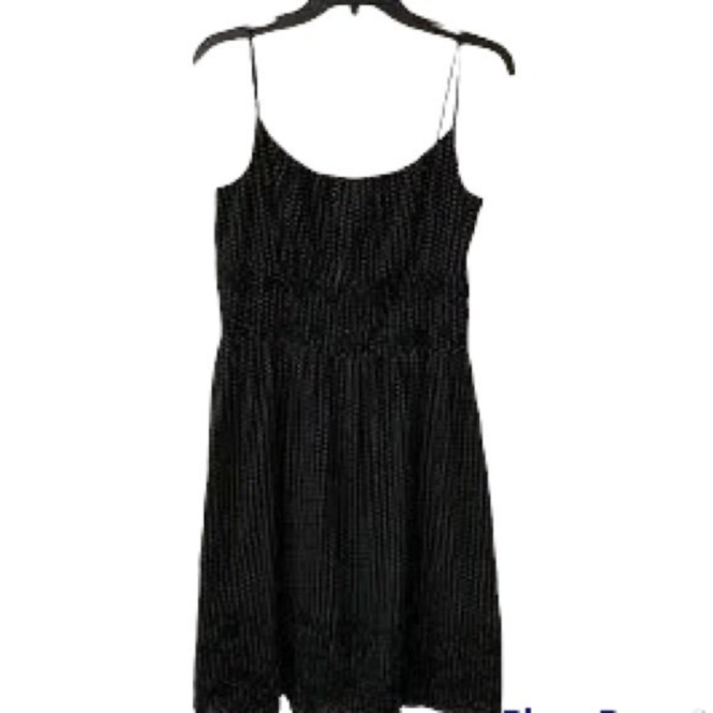 Ann Taylor Polka Dot Dress Size 8 Black White Eyelet Scalloped Spaghetti Strap